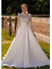 Ivory Satin Lace Buttons Back Unique Wedding Dress